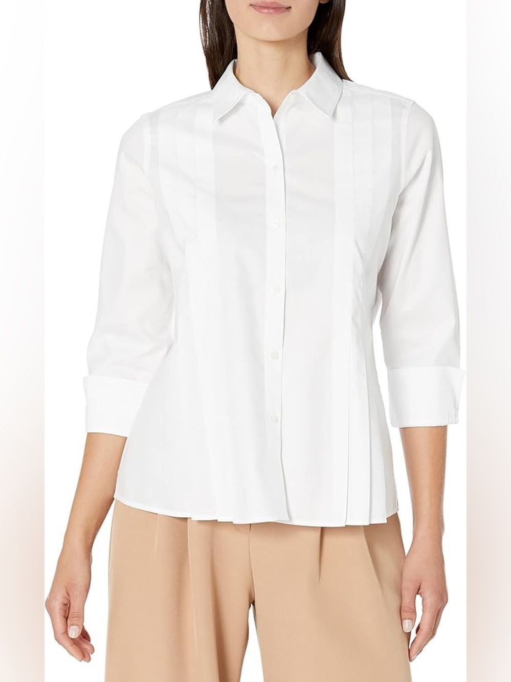Foxcroft White Button-Front Pleated Women's Shirt